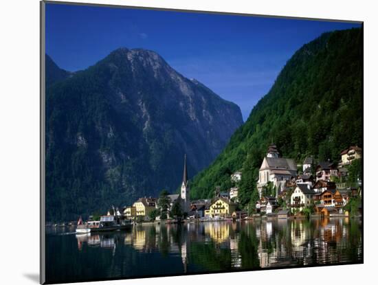 Village with Mountains and Lake, Hallstatt, Salzkammergut, Austria-Steve Vidler-Mounted Photographic Print