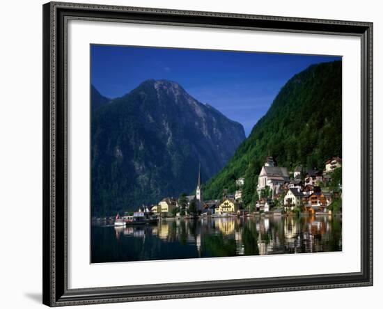 Village with Mountains and Lake, Hallstatt, Salzkammergut, Austria-Steve Vidler-Framed Photographic Print