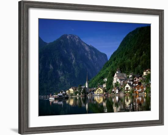 Village with Mountains and Lake, Hallstatt, Salzkammergut, Austria-Steve Vidler-Framed Photographic Print