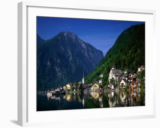 Village with Mountains and Lake, Hallstatt, Salzkammergut, Austria-Steve Vidler-Framed Photographic Print