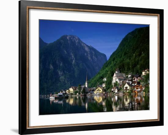 Village with Mountains and Lake, Hallstatt, Salzkammergut, Austria-Steve Vidler-Framed Photographic Print