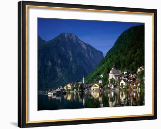 Village with Mountains and Lake, Hallstatt, Salzkammergut, Austria-Steve Vidler-Framed Photographic Print