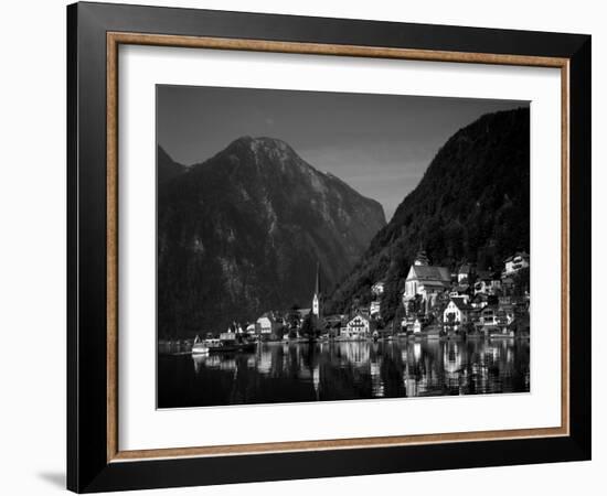 Village with Mountains and Lake, Hallstatt, Salzkammergut, Austria-Steve Vidler-Framed Photographic Print