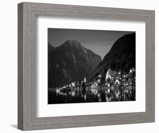 Village with Mountains and Lake, Hallstatt, Salzkammergut, Austria-Steve Vidler-Framed Photographic Print