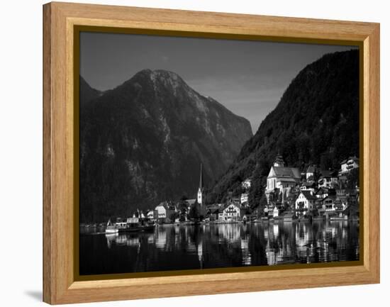 Village with Mountains and Lake, Hallstatt, Salzkammergut, Austria-Steve Vidler-Framed Premier Image Canvas