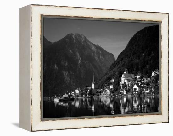 Village with Mountains and Lake, Hallstatt, Salzkammergut, Austria-Steve Vidler-Framed Premier Image Canvas