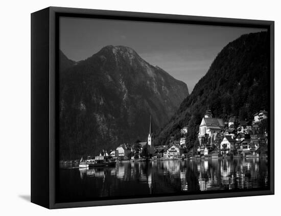 Village with Mountains and Lake, Hallstatt, Salzkammergut, Austria-Steve Vidler-Framed Premier Image Canvas