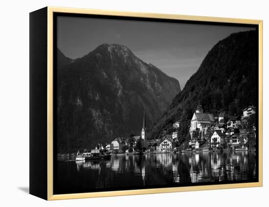 Village with Mountains and Lake, Hallstatt, Salzkammergut, Austria-Steve Vidler-Framed Premier Image Canvas