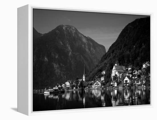 Village with Mountains and Lake, Hallstatt, Salzkammergut, Austria-Steve Vidler-Framed Premier Image Canvas