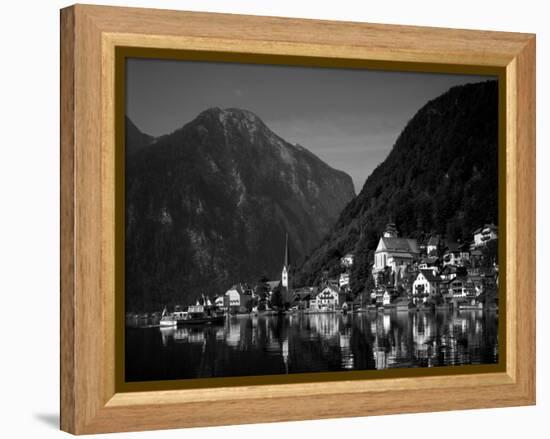 Village with Mountains and Lake, Hallstatt, Salzkammergut, Austria-Steve Vidler-Framed Premier Image Canvas