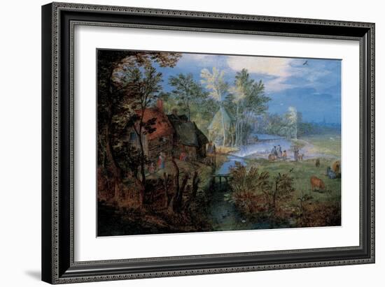 Village with Peasants and Animals-Jan Brueghel the Elder-Framed Giclee Print