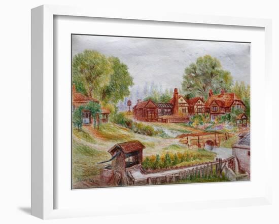 Village with Stream, C.1935-Louis Wain-Framed Giclee Print