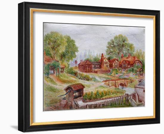 Village with Stream, C.1935-Louis Wain-Framed Giclee Print