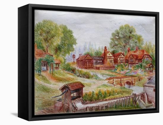 Village with Stream, C.1935-Louis Wain-Framed Premier Image Canvas