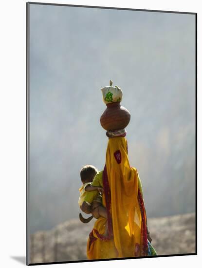 Village Woman Carrying Baby and Load on the Head, Udaipur, Rajasthan, India-Keren Su-Mounted Photographic Print