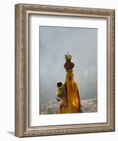 Village Woman Carrying Baby and Load on the Head, Udaipur, Rajasthan, India-Keren Su-Framed Photographic Print