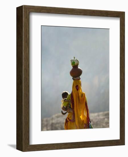 Village Woman Carrying Baby and Load on the Head, Udaipur, Rajasthan, India-Keren Su-Framed Photographic Print