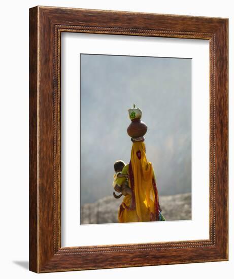 Village Woman Carrying Baby and Load on the Head, Udaipur, Rajasthan, India-Keren Su-Framed Photographic Print