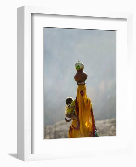 Village Woman Carrying Baby and Load on the Head, Udaipur, Rajasthan, India-Keren Su-Framed Photographic Print