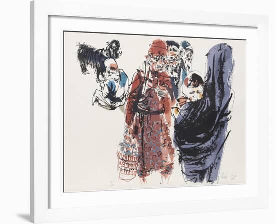 Villagers and a Goat from People in Israel-Moshe Gat-Framed Limited Edition