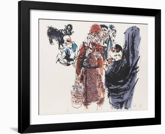 Villagers and a Goat from People in Israel-Moshe Gat-Framed Limited Edition