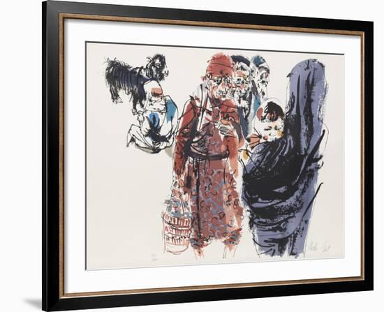 Villagers and a Goat from People in Israel-Moshe Gat-Framed Limited Edition