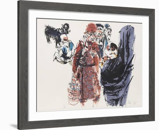 Villagers and a Goat from People in Israel-Moshe Gat-Framed Limited Edition