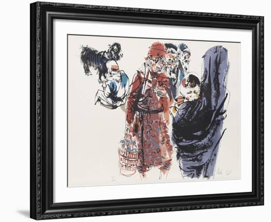 Villagers and a Goat from People in Israel-Moshe Gat-Framed Limited Edition