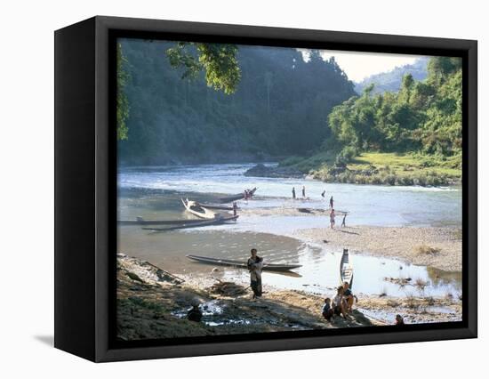 Villagers on Banks of Nam Tha River, a Tributary of the Mekong, South of Luang Nam Tha, Indochina-Richard Ashworth-Framed Premier Image Canvas