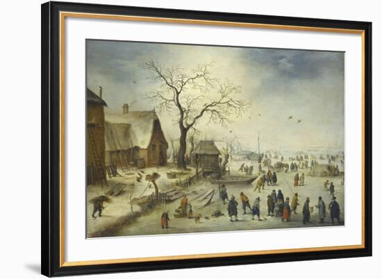 Villagers on the Ice-Pieter Brueghel the Younger-Framed Premium Giclee Print