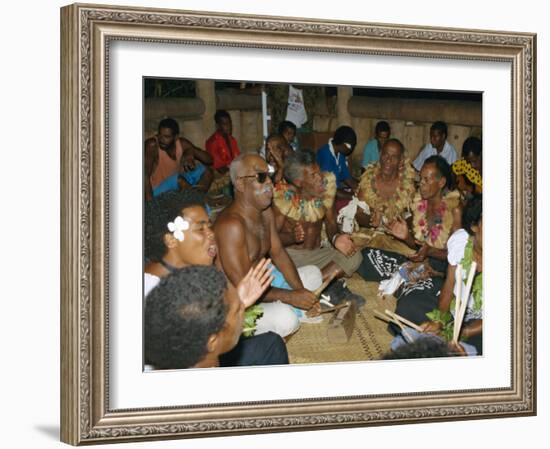 Villagers Singing at Cava Evening, Waya Island, Yasawa Group, Fiji, South Pacific Islands, Pacific-Julia Bayne-Framed Photographic Print