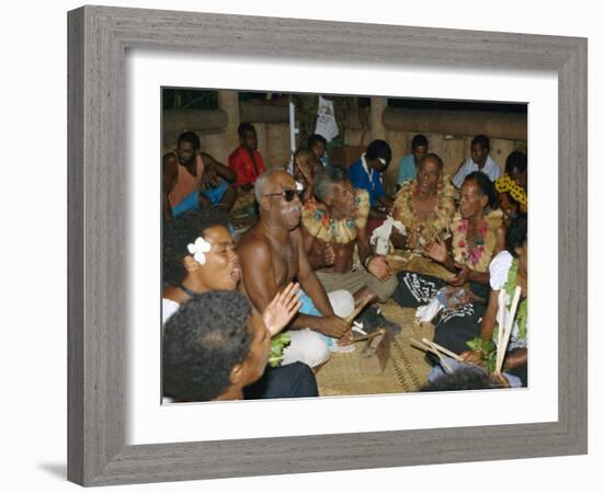 Villagers Singing at Cava Evening, Waya Island, Yasawa Group, Fiji, South Pacific Islands, Pacific-Julia Bayne-Framed Photographic Print