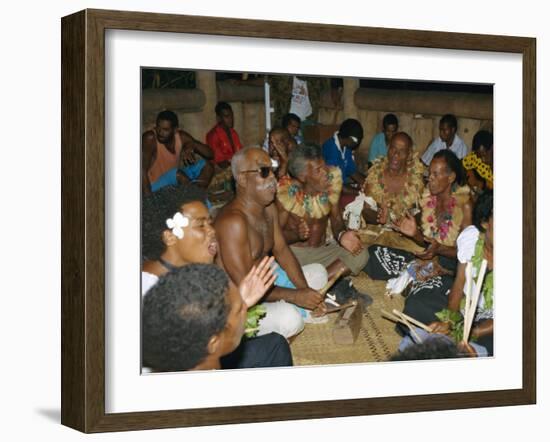 Villagers Singing at Cava Evening, Waya Island, Yasawa Group, Fiji, South Pacific Islands, Pacific-Julia Bayne-Framed Photographic Print
