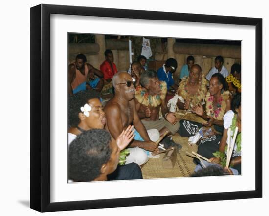 Villagers Singing at Cava Evening, Waya Island, Yasawa Group, Fiji, South Pacific Islands, Pacific-Julia Bayne-Framed Photographic Print