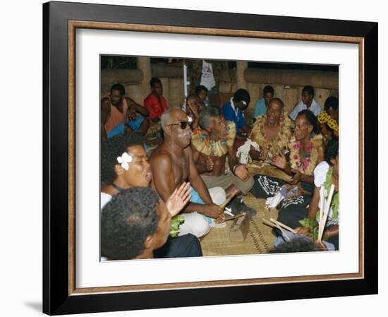 Villagers Singing at Cava Evening, Waya Island, Yasawa Group, Fiji, South Pacific Islands, Pacific-Julia Bayne-Framed Photographic Print