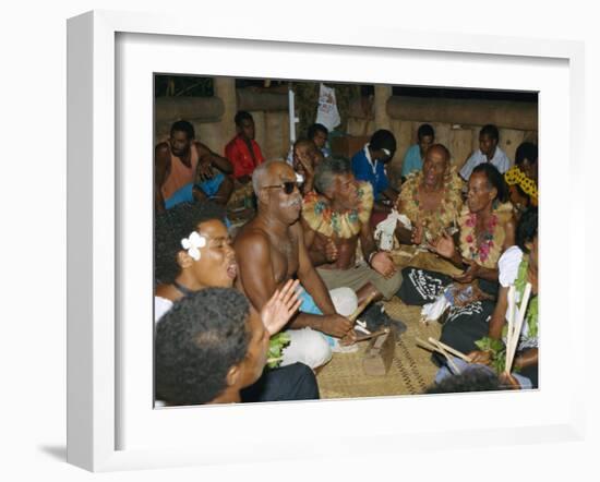 Villagers Singing at Cava Evening, Waya Island, Yasawa Group, Fiji, South Pacific Islands, Pacific-Julia Bayne-Framed Photographic Print