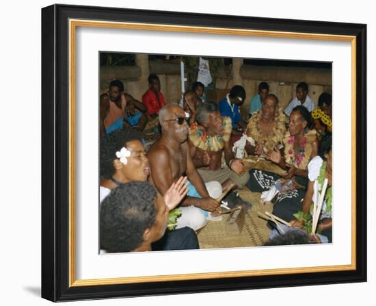 Villagers Singing at Cava Evening, Waya Island, Yasawa Group, Fiji, South Pacific Islands, Pacific-Julia Bayne-Framed Photographic Print