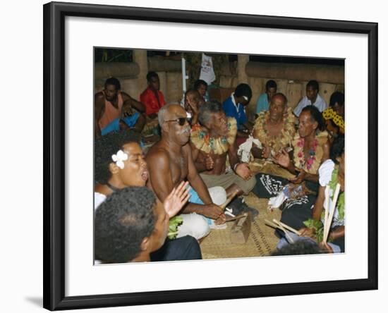 Villagers Singing at Cava Evening, Waya Island, Yasawa Group, Fiji, South Pacific Islands, Pacific-Julia Bayne-Framed Photographic Print