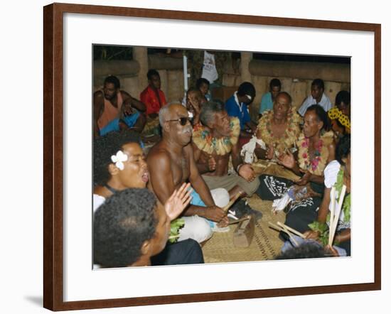 Villagers Singing at Cava Evening, Waya Island, Yasawa Group, Fiji, South Pacific Islands, Pacific-Julia Bayne-Framed Photographic Print