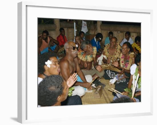 Villagers Singing at Cava Evening, Waya Island, Yasawa Group, Fiji, South Pacific Islands, Pacific-Julia Bayne-Framed Photographic Print