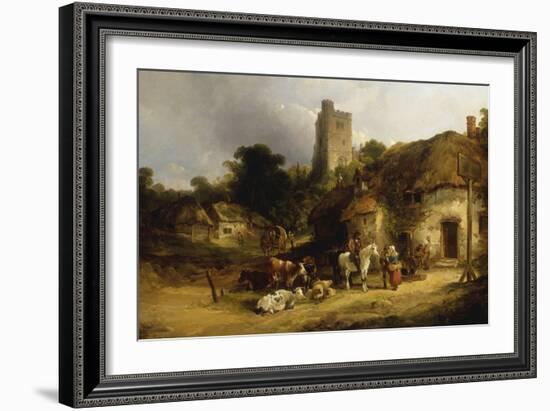 Villagers with their Animals outside the Plough Inn-William Shayer-Framed Giclee Print