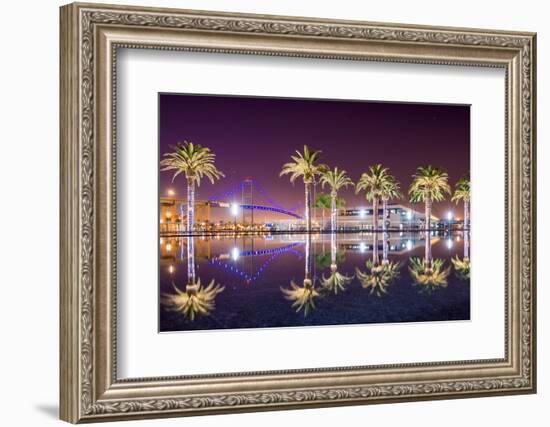 Vincent Thomas Bridge and Palm Tree Reflections in San Pedro, Los Angeles, California.-SeanPavonePhoto-Framed Photographic Print