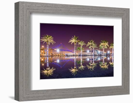 Vincent Thomas Bridge and Palm Tree Reflections in San Pedro, Los Angeles, California.-SeanPavonePhoto-Framed Photographic Print