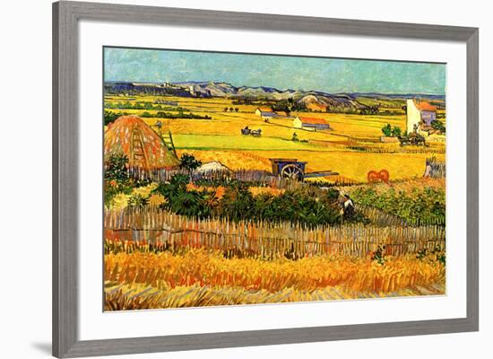 Vincent van Gogh Harvest at La Crau with Montmajour in the Background-Vincent van Gogh-Framed Art Print