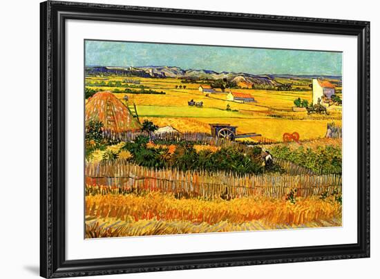 Vincent van Gogh Harvest at La Crau with Montmajour in the Background-Vincent van Gogh-Framed Art Print