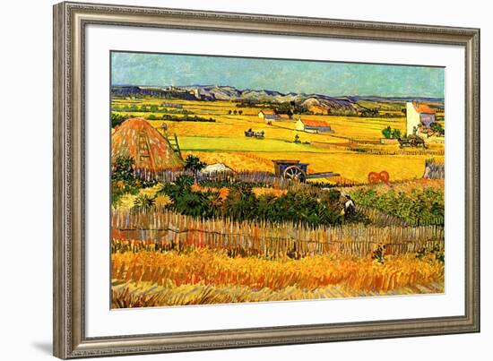 Vincent van Gogh Harvest at La Crau with Montmajour in the Background-Vincent van Gogh-Framed Art Print