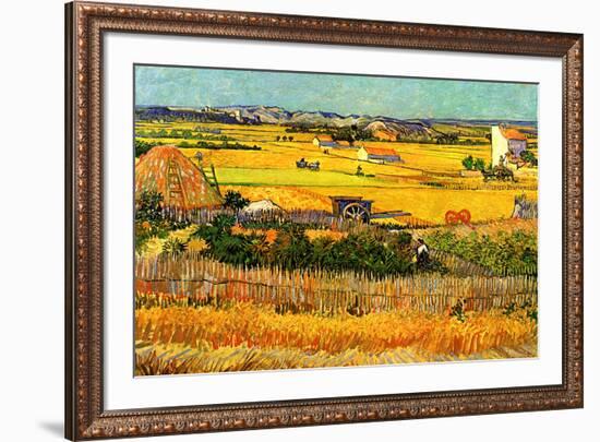 Vincent van Gogh Harvest at La Crau with Montmajour in the Background-Vincent van Gogh-Framed Art Print