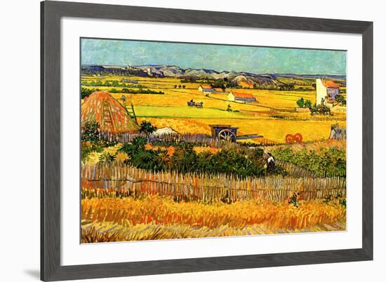 Vincent van Gogh Harvest at La Crau with Montmajour in the Background-Vincent van Gogh-Framed Art Print