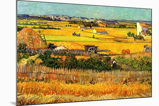 Vincent van Gogh Harvest at La Crau with Montmajour in the Background-Vincent van Gogh-Mounted Art Print