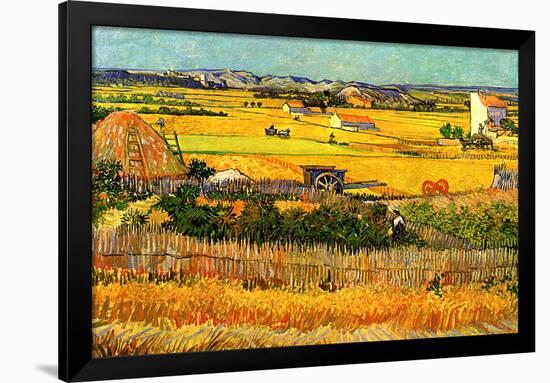 Vincent van Gogh Harvest at La Crau with Montmajour in the Background-Vincent van Gogh-Framed Art Print